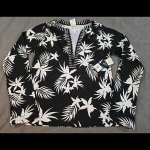 NWT Zip Front Swim Shirt XL Rash Guard B&W Orchid Print Brand New! Island Escape